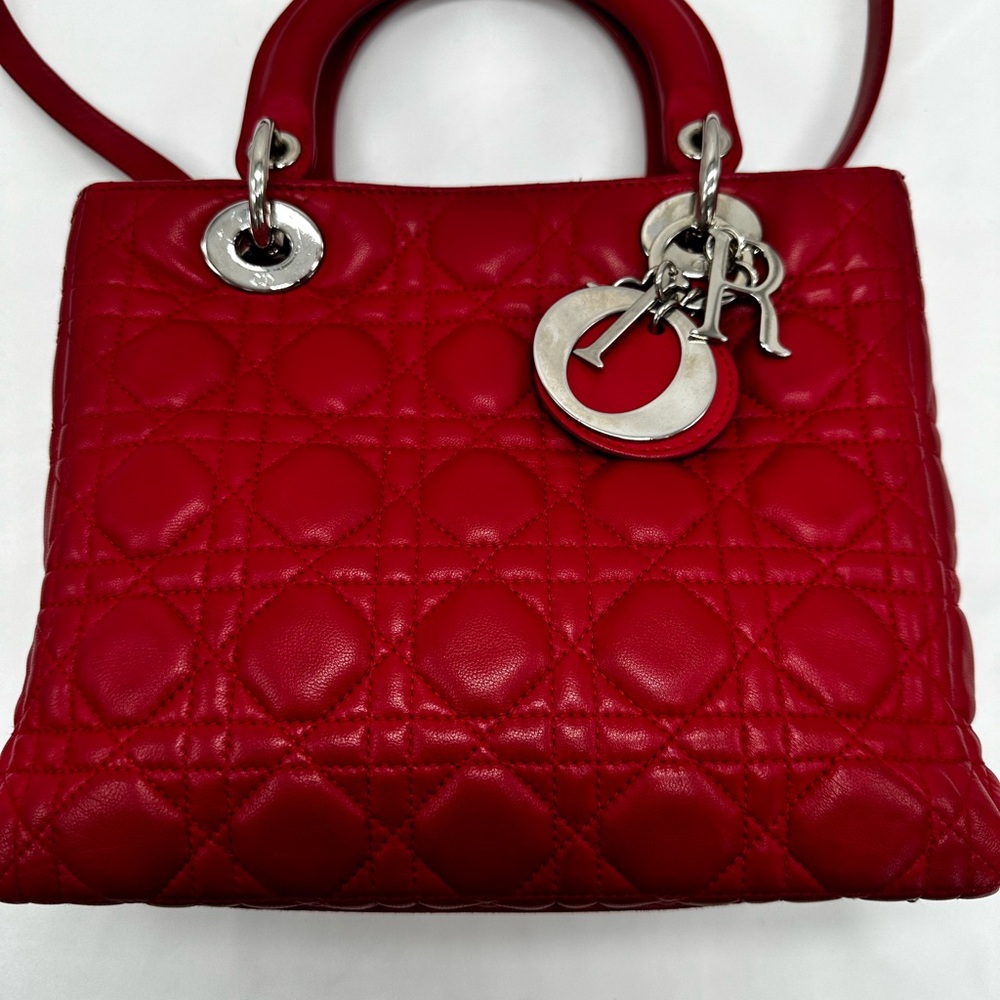Christian Dior, Lady Dior Red Quilted Leather Bag Medium